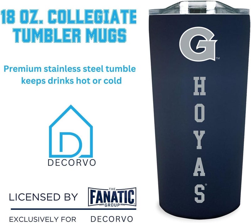 Decorvo Officially Licensed Collegiate Stainless Steel Tumbler - Double Walled Insulated Travel Tumbler with Slide Lid - 18 oz (Georgetown) - Image 3